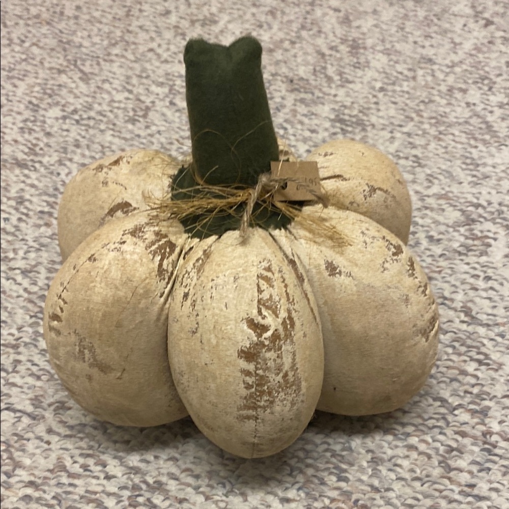 Decorative Cream Pumpkin with Green Stem